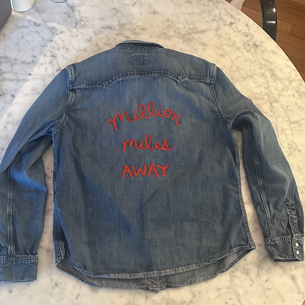 Levi's Blue Denim Button-Down Shirt with Red Embroidery